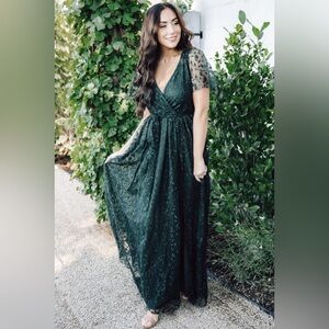 Baltic Born Dark Green Lace Maxi Dress